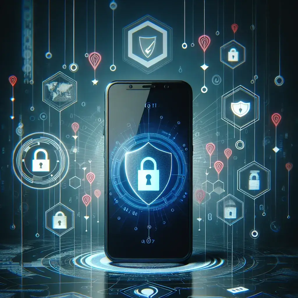 Alt text: "Imagem ilustrativa destacando 5 sinais de que seu celular foi hackeado, mostrando um smartphone com ícones de segurança e alertas de proteção digital."